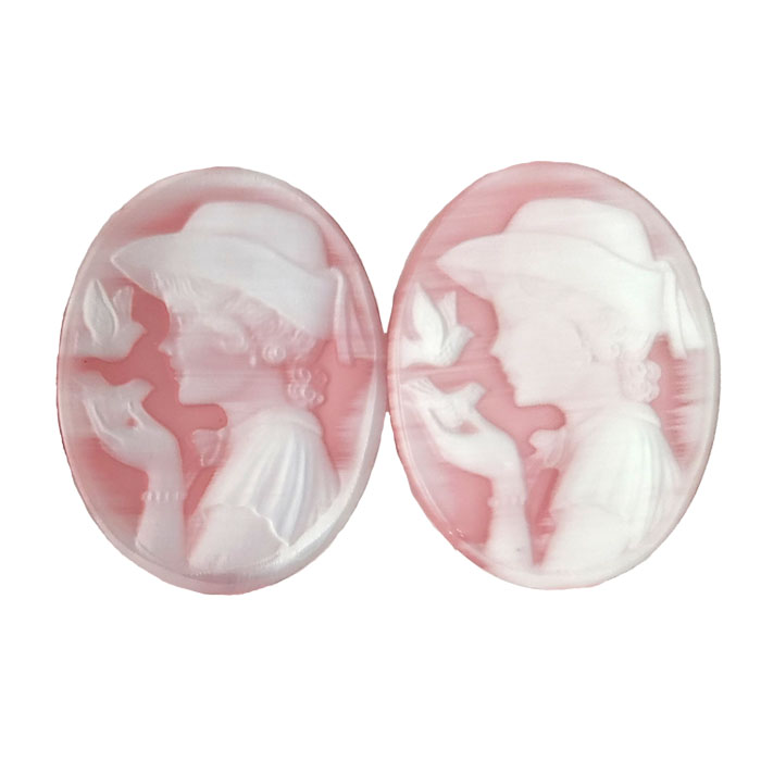 27X35MM WOMAN WITH BIRD CAMEO CAT'S EYE PINK